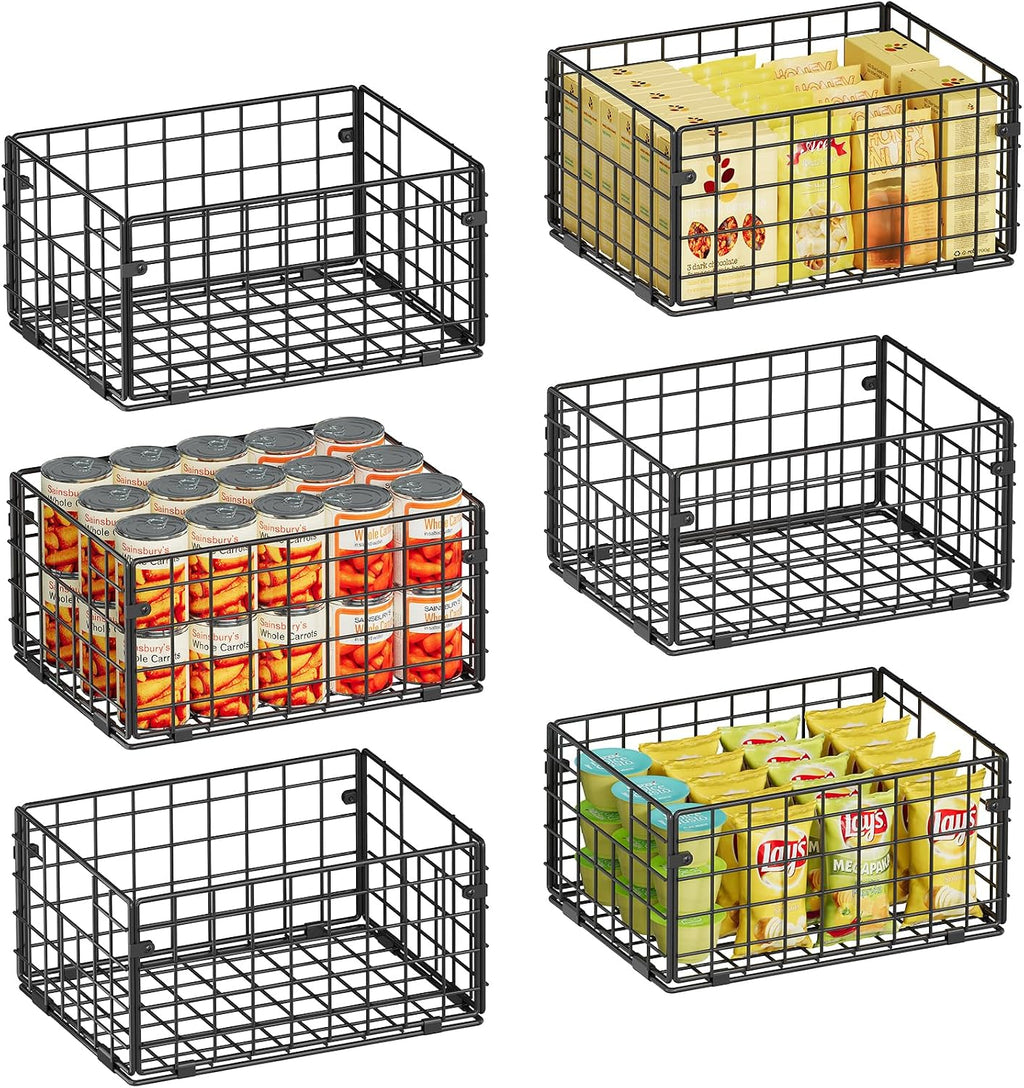 X-cosrack Metal Wire Basket Pantry Baskets Foldable Cabinet Organizers with Handles-6 Pack-12"x9"x6", Food Storage Freezer Organizer Bins for Kitchen Bathroom Laundry Closet Garage - Patent Design