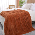 Puncuntex Burnt Orange Throw Blanket 108"×90" inches Fuzzy 3D Jacquard by Puncuntex