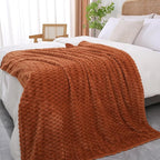 Puncuntex Burnt Orange Throw Blanket 108"×90" inches Fuzzy 3D Jacquard by Puncuntex
