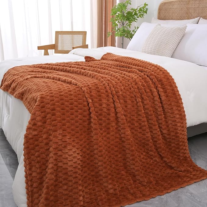 Puncuntex Burnt Orange Throw Blanket 60"×80" inches Fuzzy 3D Jacquard - Image 4