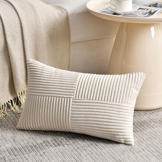 Fancy Homi 2 Packs Cream Lumbar Decorative Throw Pillow Covers 16x26 Inch - Image 2