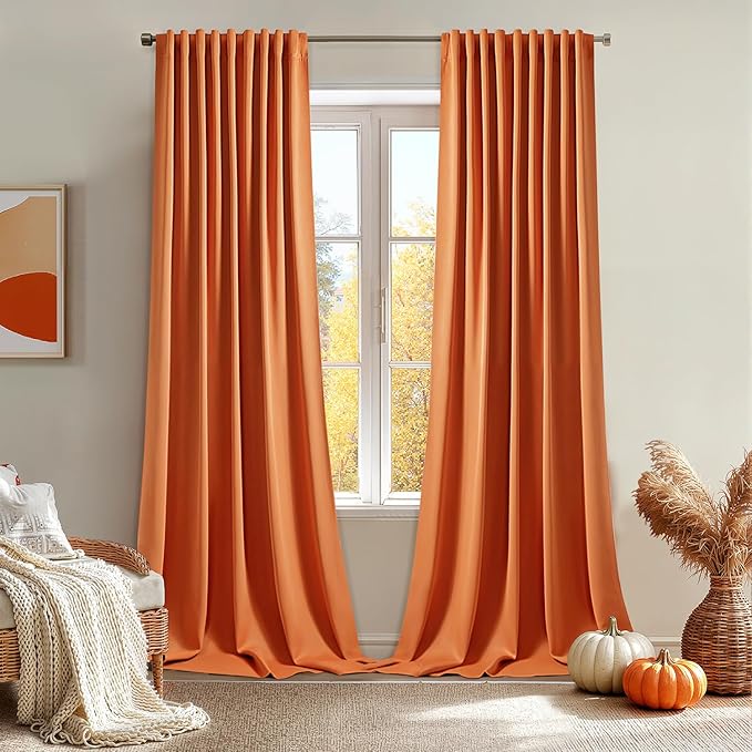MIULEE Orange Back Tab Blackout Curtains 102 Inch Long 2 Panels Set by MIULEE