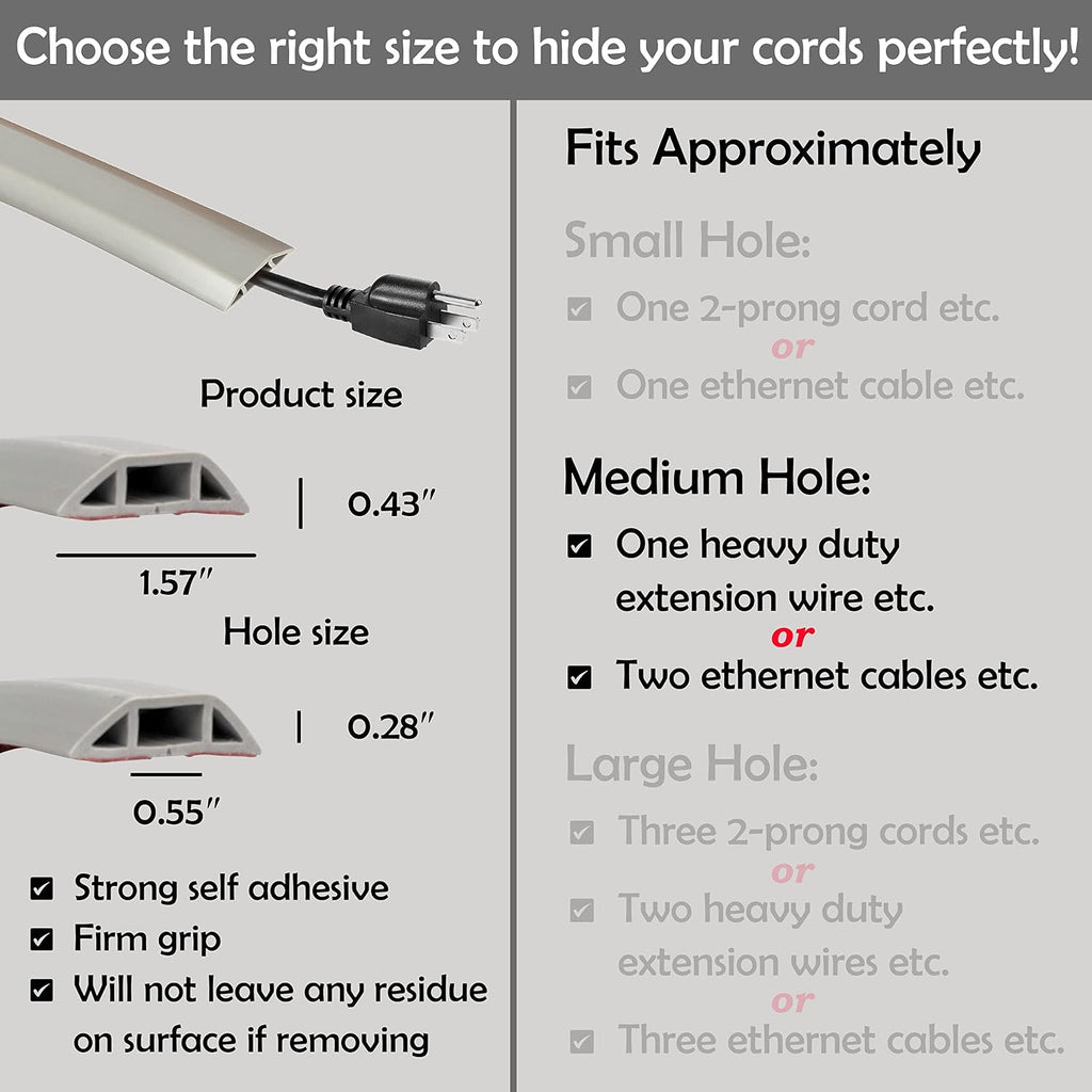 Rubber Bond Cord Cover Floor Cable Protector - Strong Self Adhesive Floor Cord Covers for Wires - Low Profile Extension Cord Covers for Floor & Wall