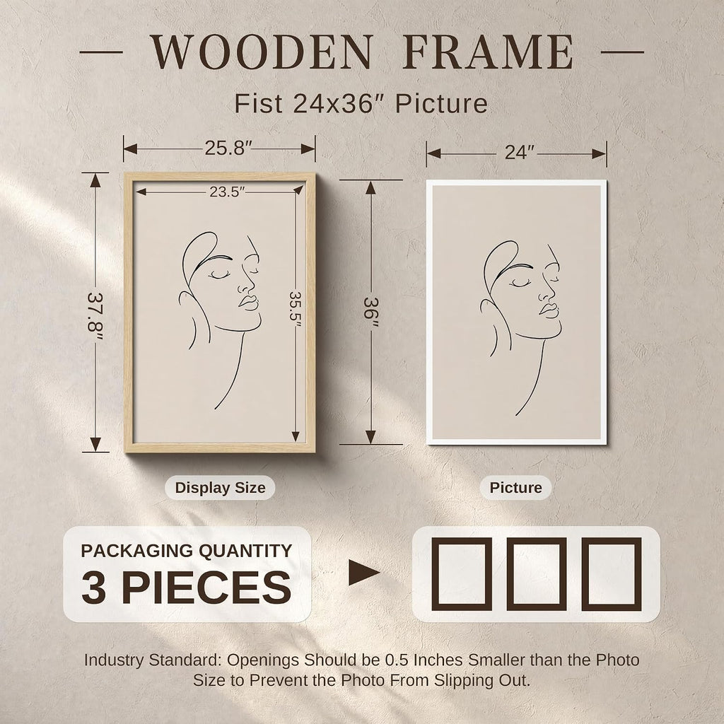 VCK 24x36 Poster Frame Set of 3, Natural Solid Wood, Wall Hanging