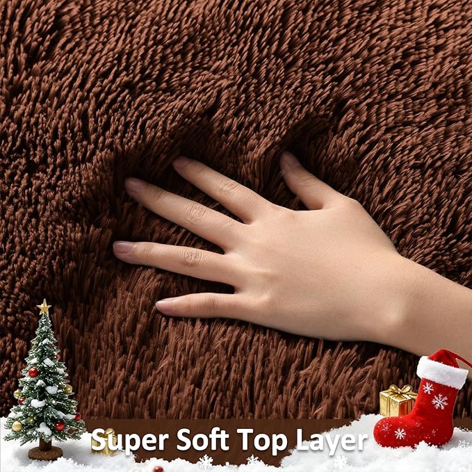 Ophanie Brown Rugs for Bedroom Living Room, Fluffy Fuzzy Furry Carpet, Plush - Image 2