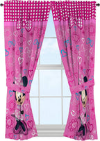 Jay Franco Kids Window Drapes - 4 Piece Curtain Set Includes 2 Tiebacks, Beautiful Bedding Room Décor and Easy Set Up, Pink - Minnie Mouse, 63 Inch