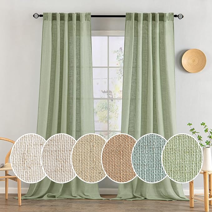MIULEE Sage Green Linen Curtains 100 Inch Length 2 Panels by MIULEE