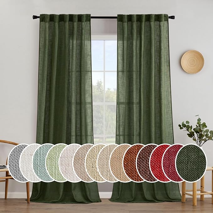 MIULEE Olive Green Linen Curtains 120 Inches Long by MIULEE