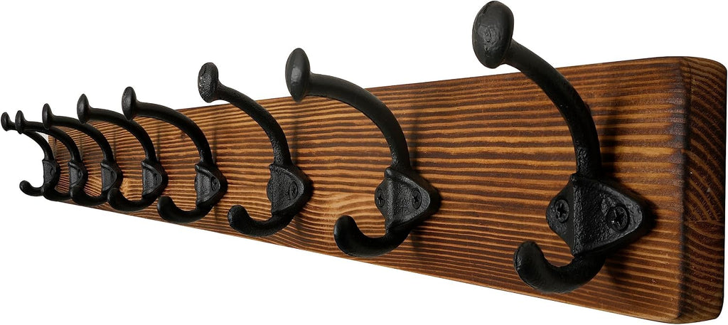 WEBI Rustic Coat Rack Wall Mount,24" Long 6 Cast Iron Coat Hooks Wall Mounted,Heavy Duty Farmhouse Wood Coat Hanger Wall Antique Vintage Hooks for Hanging Jacket,Clothes,Backpack,Cherry,2 Packs