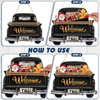 Ferraycle 13 Pcs Interchangeable Welcome Sign Halloween Seasonal Black Truck Decor Door Signs with 12 Holiday Icons Rustic Farmhouse Interchangeable Holiday Decor
