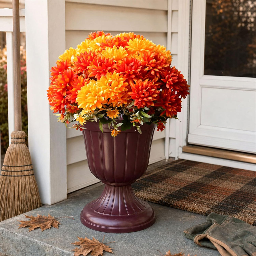 Artificial Fall Flowers Mums Plants for Outdoor, UV Resistant Faux Marigold