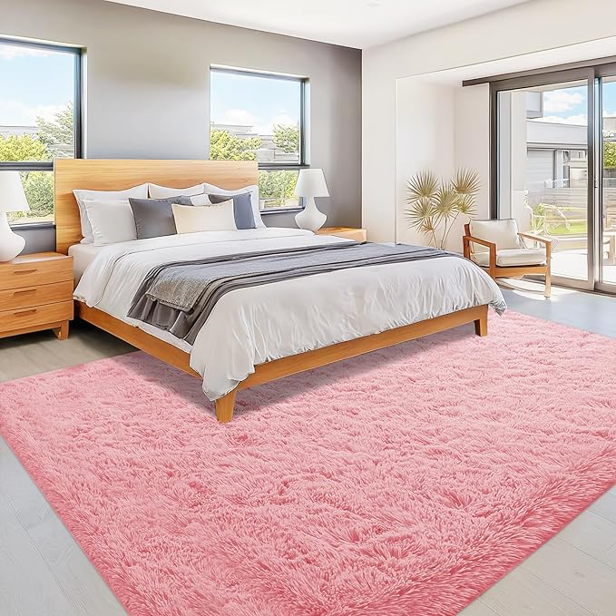 Pink Rugs for Bedroom Girls: 8x10 Fluffy Shag Soft Washable Rug Large Fuzzy - Image 6