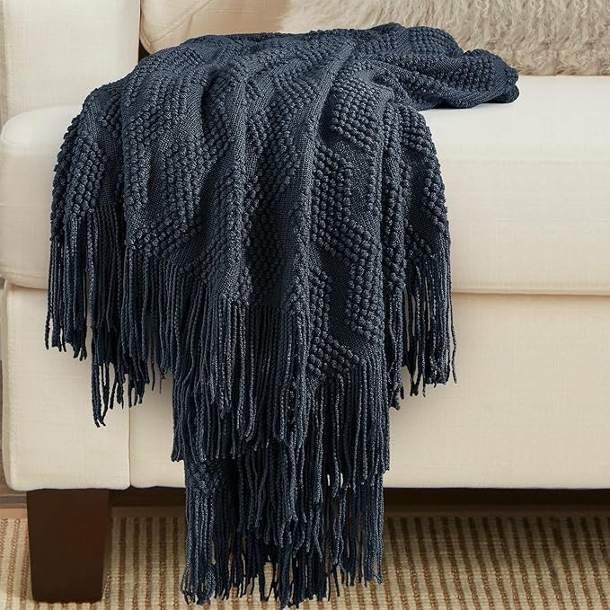 BOURINA Navy Throw Blanket 50x60 Inches Throw Textured Solid Soft Ripple Throws - Image 5