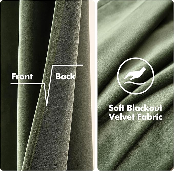 MIULEE Velvet Curtains Olive Green Elegant Grommet Curtains Thermal Insulated - Image 4