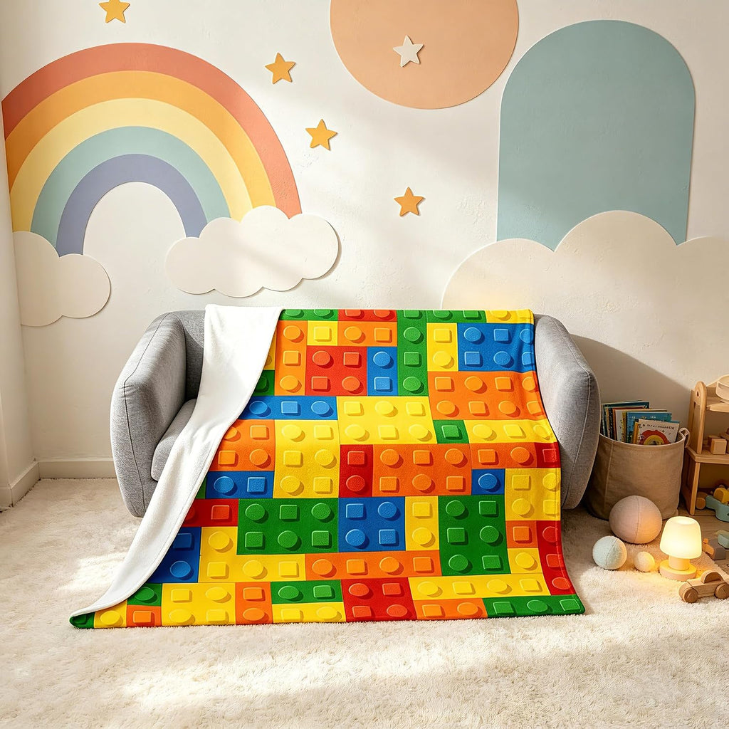 Building Blocks Thermal Insulated Flannel Fleece Throw Blanket - Toy Geometric Rectangle All Season Fuzzy for Bed Sofa Couch - Modern Style Bedroom Decor Plush Baby 30"x40"