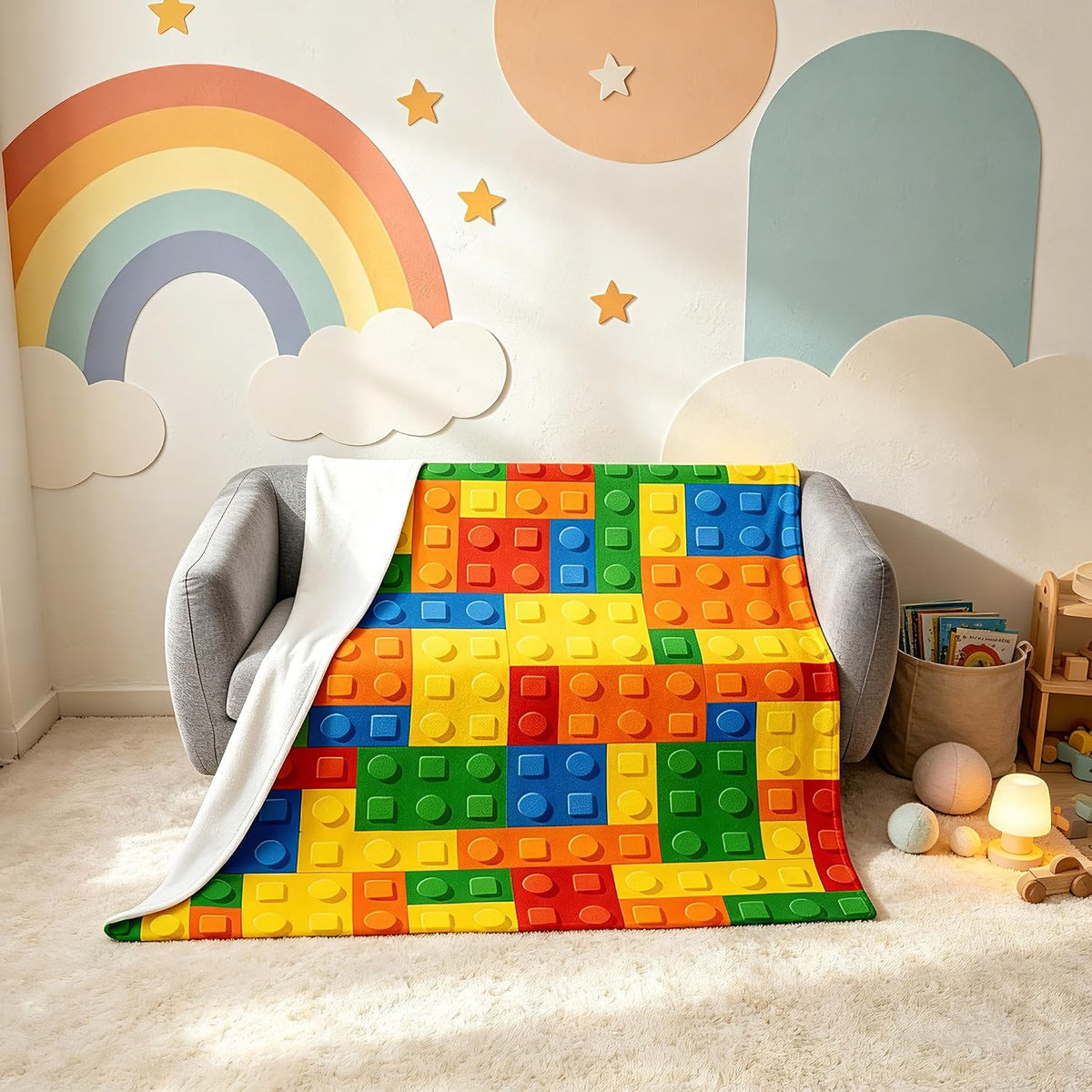 Building Blocks Thermal Insulated Flannel Fleece Throw Blanket - Toy Geometric Rectangle All Season Fuzzy for Bed Sofa Couch - Modern Style Bedroom Decor Plush Baby 30"x40"