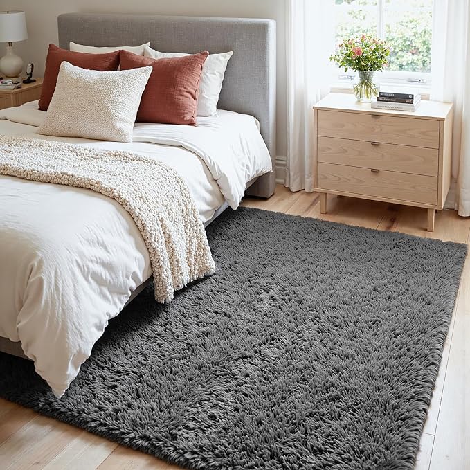 4x6 Area Rugs for Living Room Rug: Soft Fluffy Shag Gray Rugs for Bedroom - Image 3