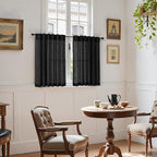 Nanspring Linen Kitchen Curtains 30 Inches Long Black Semi Sheer Short Curtains - Image 6