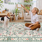 Area Rugs 9x12 Living Room: Floral Washable Rug Vintage Large Soft Boho - Image 7