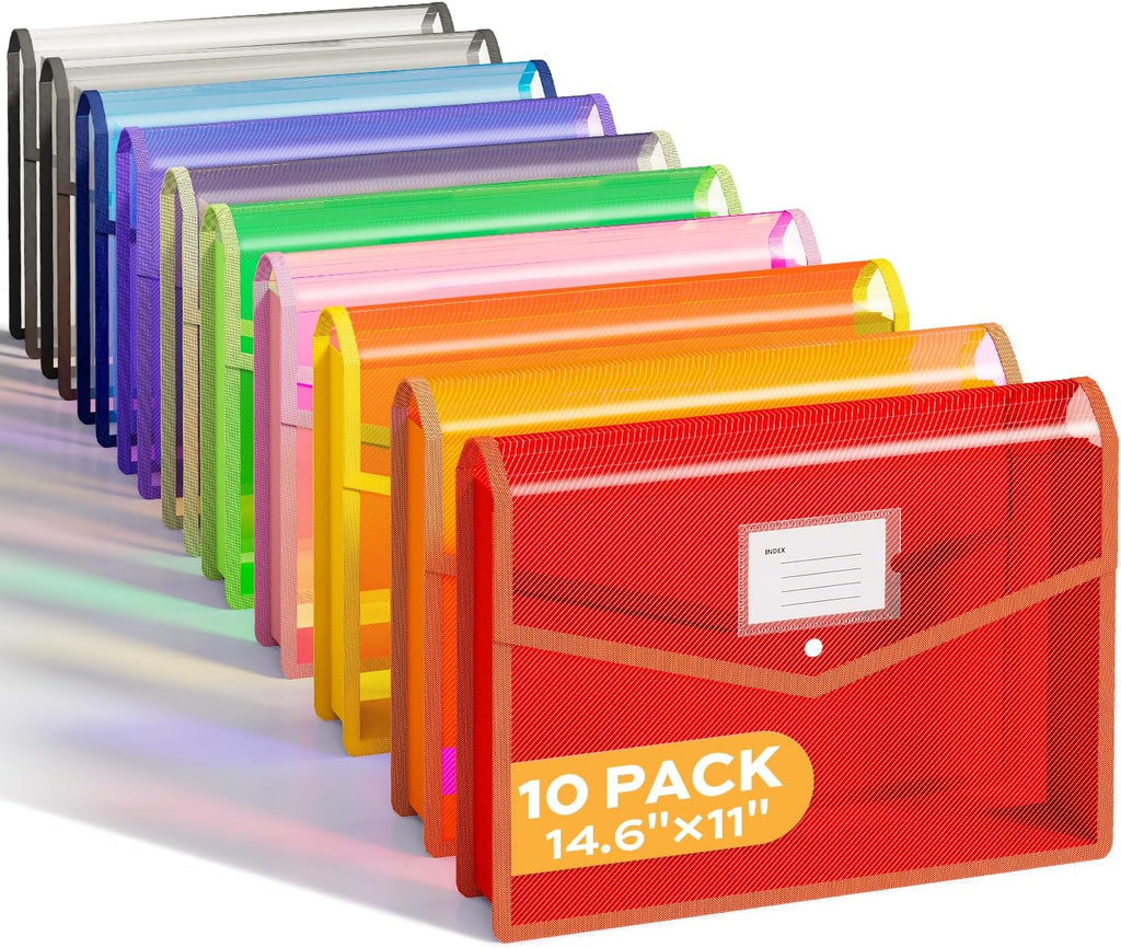 Deli 10 Pack Plastic Expanding File Folder, Colorful File Folder Organizer