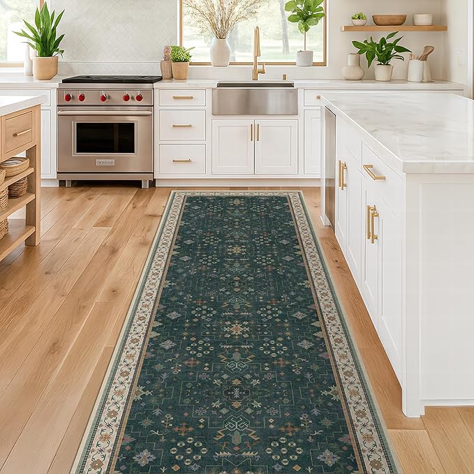 Dark Green 2x5 Kitchen Rug by HazoHaus
