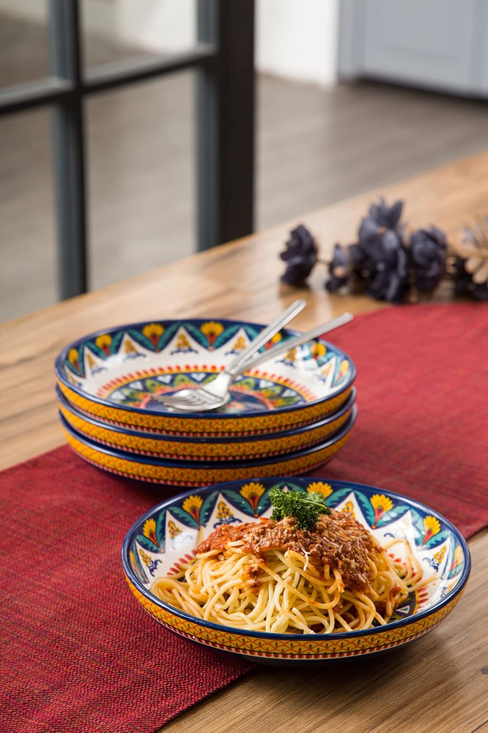 Bico 35oz Ceramic Pasta Bowls Set of 4, 8.9" Salad Bowl, Havana