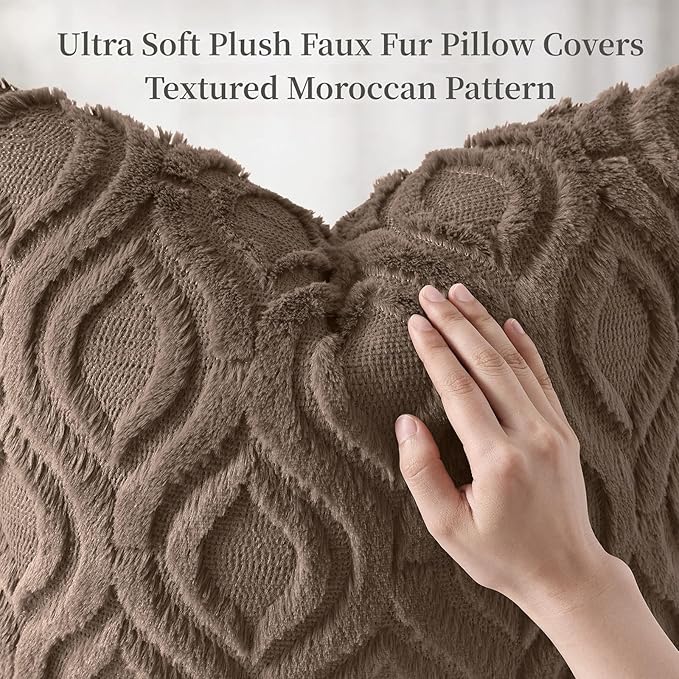 decorUhome Throw Pillow Covers 18x18 Inch Set of 2, Soft Plush Faux Wool Brown - Image 6