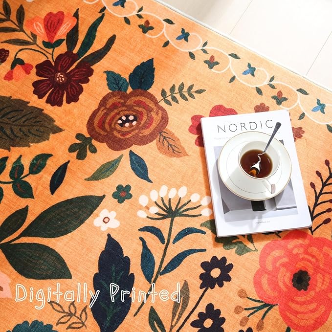 Rugcomf Round Rug 4ft Washable Circle Rug Non Slip Low Pile Boho Floral Small - Image 8