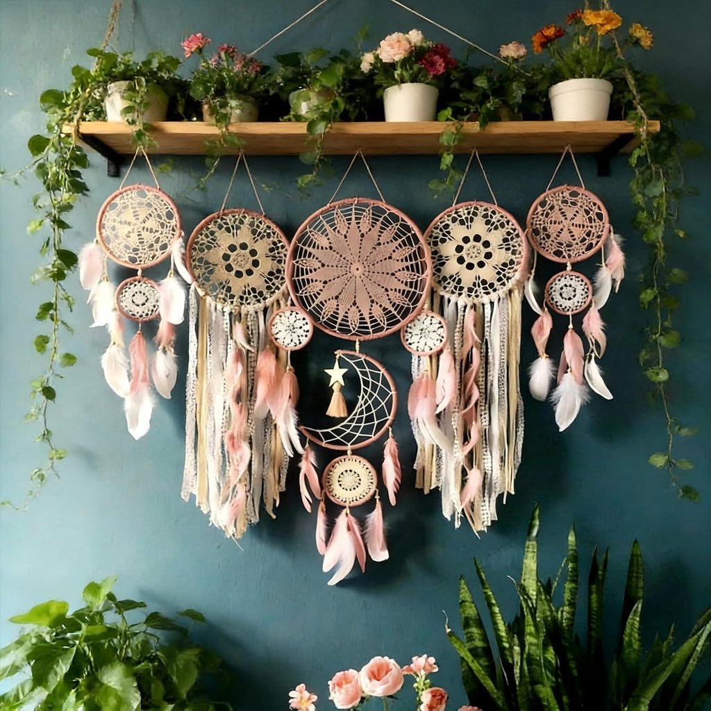 Set of 5 Boho Bedroom Dream Catchers for Adults Wall Bohemian Decor