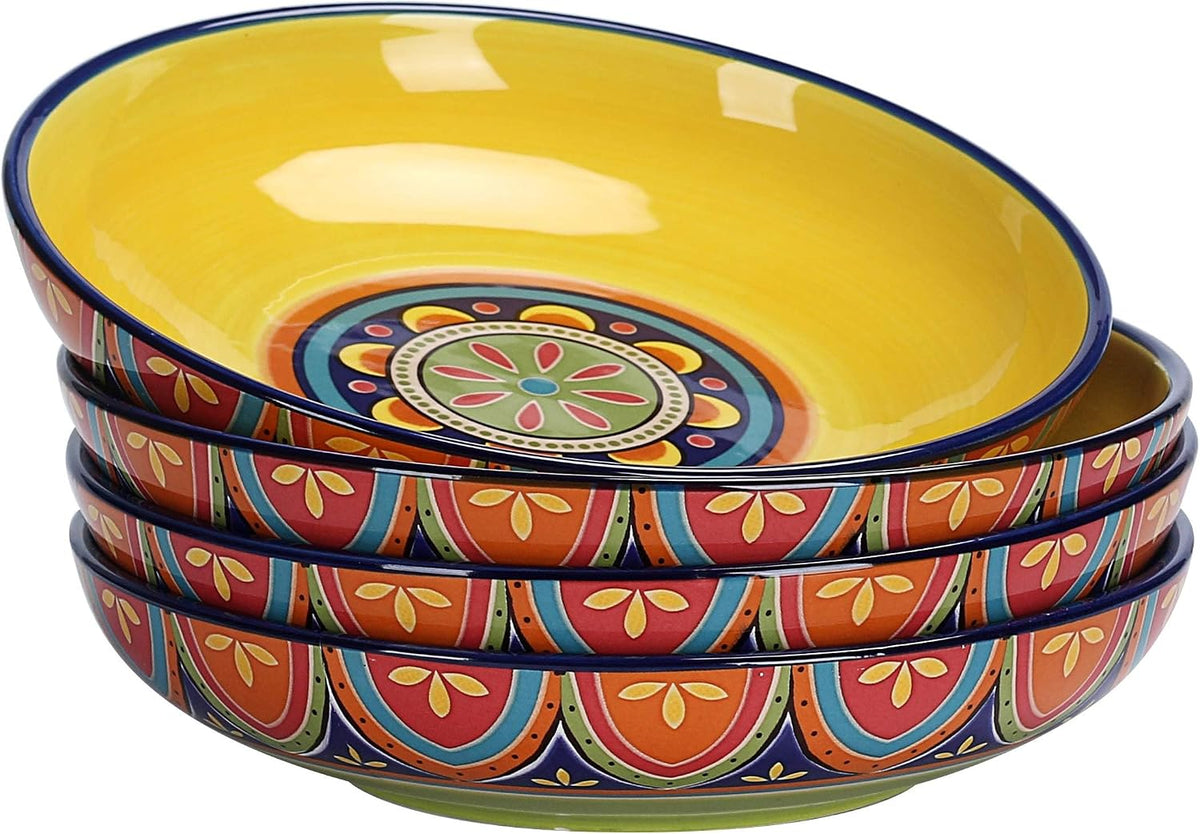 Bico 35oz Ceramic Pasta Bowls Set of 4, 8.9" Salad Bowl, Havana