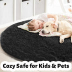 Black Round Rug 7Ft for Bedroom Aesthetic, Fluffy Plush Circle Area Rugs for - Image 4