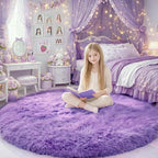 Amdrebio Purple Round Rugs 5Ft for Girls Bedroom Decor Aesthetic, Fluffy Fuzzy - Image 3
