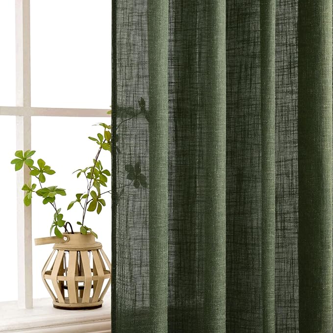 MIULEE Olive Green Linen Curtains 102 Inch Length 2 Panels - Image 5