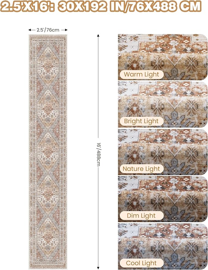 Washable Runner Rug 2.5x16, Non-Slip Long Kitchen Mats - Image 2