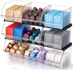 6 Pcs Stackable Plastic Storage Bins, Open Front, Black