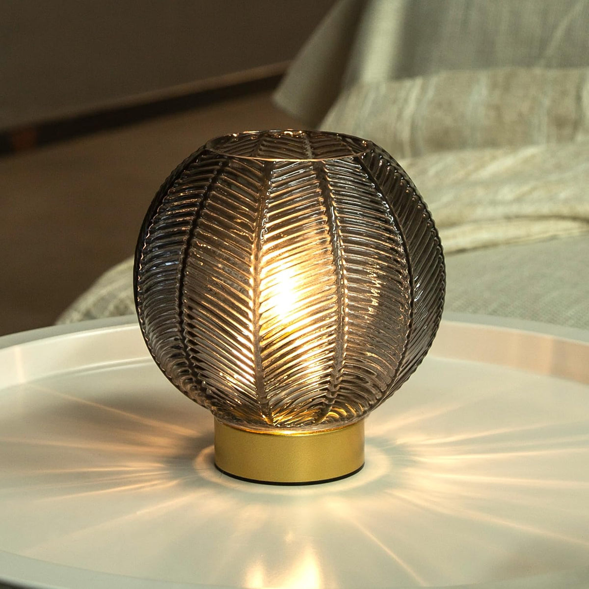 LUSHARBOR Battery Operated Decorative Glass Table Lamp with Timer Grey