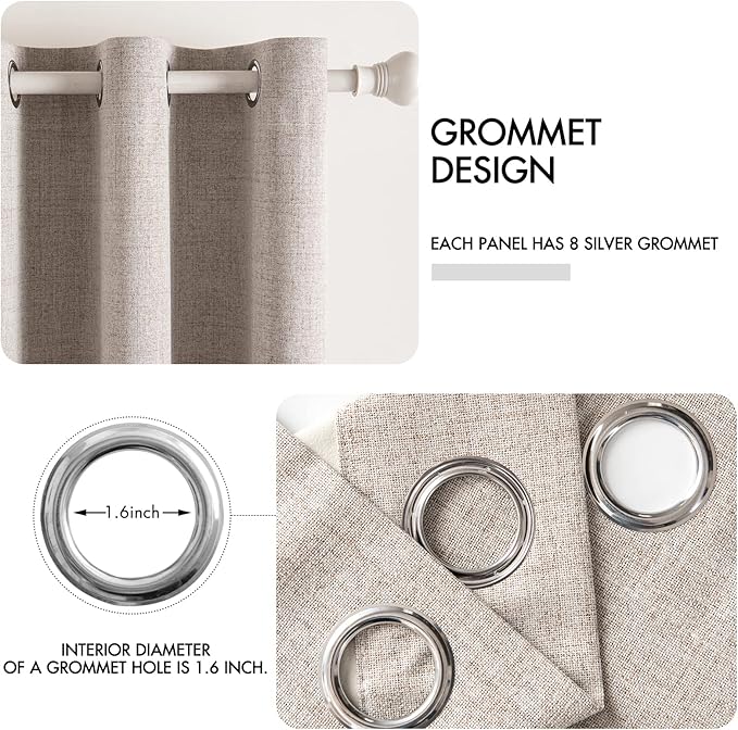 MIULEE Linen Texture Curtains, 2 Pack Blackout Thermal Insulated Khaki - Image 4