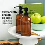 Vine Creations Amber Glass Soap Dispenser Set, Dish Soap and Hand Soap Dispenser Set with Stainless Steel Pump, 16 oz Glass Dispensers for Kitchen or Bathroom Decor (Amber Bottle/Matte Black Pump)