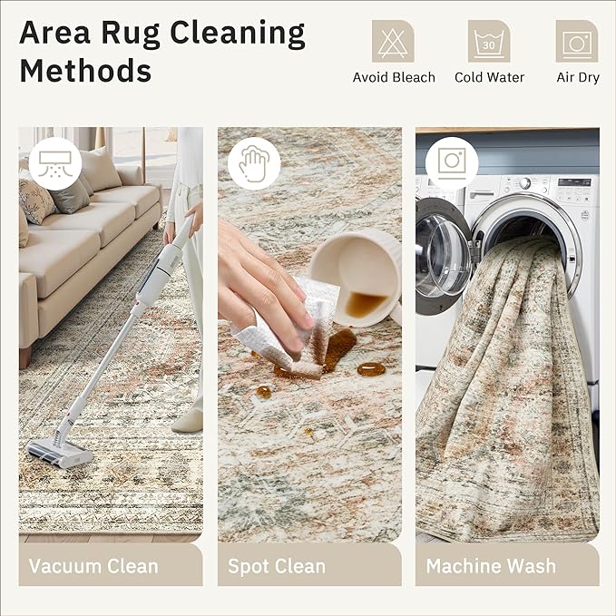 10x14 Area Rugs for Living Room, Non Slip Machine Washable Vintage Rugs - Image 5
