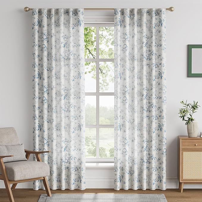 jinchan Linen Floral Curtains for Living Room 84 Inch Length Blue Printed - Image 2