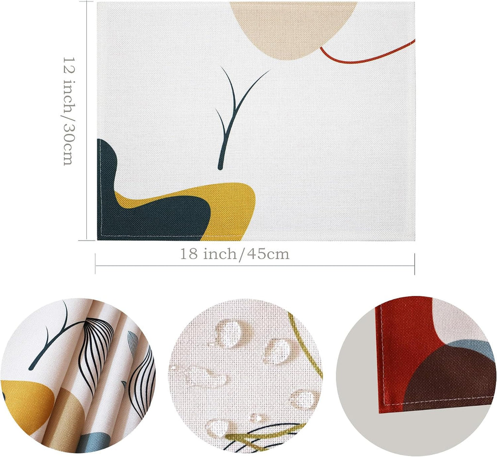 Modern Table Placemats Set of 4 Abstract Leaf Place Mats Colorful Table Mat