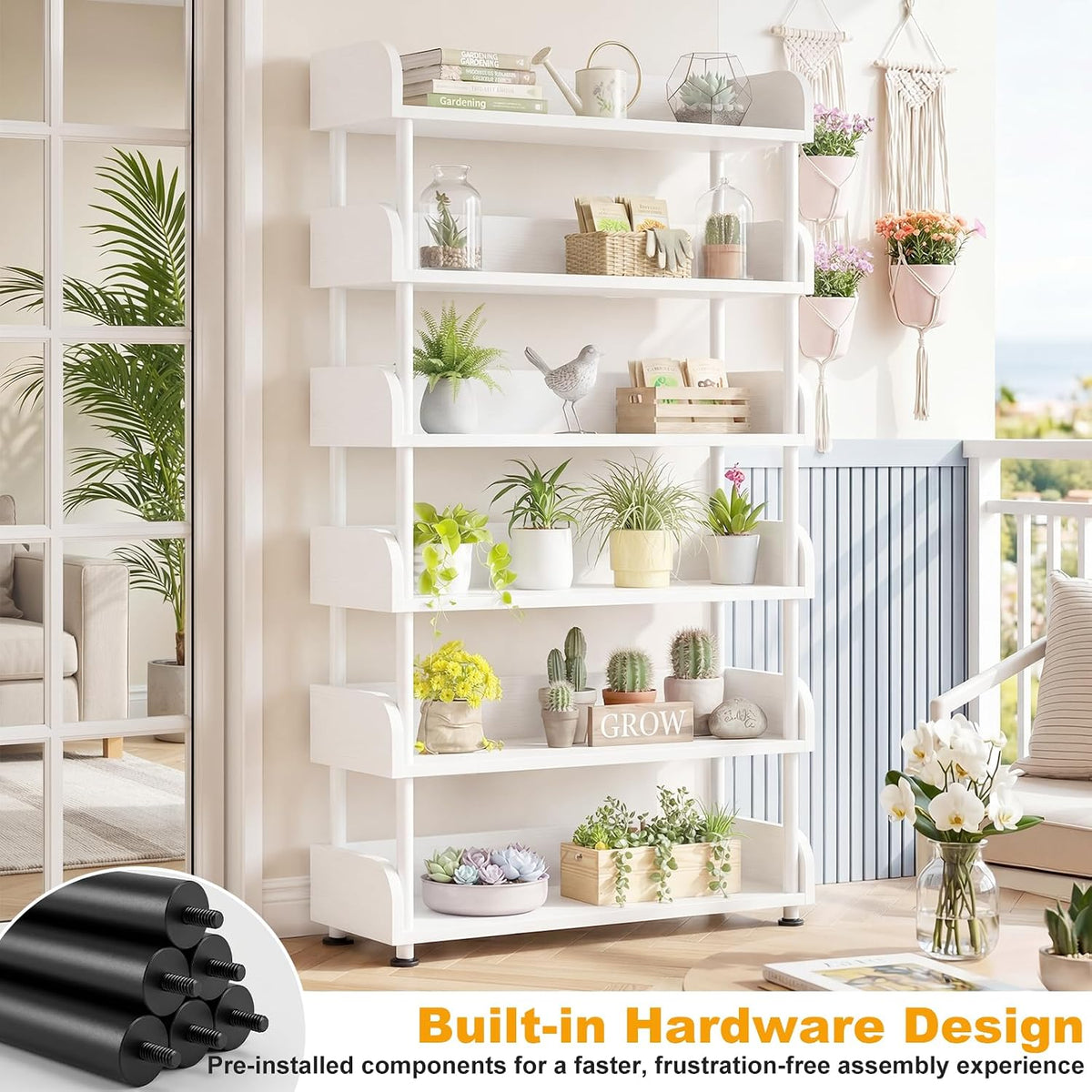 Aheaplus 6-Tier Tall Open Bookshelf, 31.5" Modern Display Bookcase Shelf with Top Edge and Pipe Metal Frame, Industrial Standing Bookshelves Storage Rack Organizer for Living Room, Home Office, White