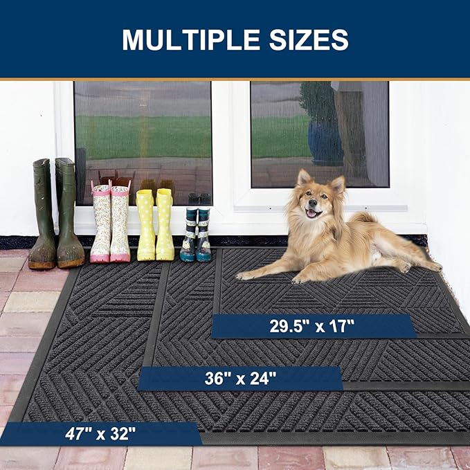 Smiry Front Door Mat Outside Entrance, Heavy Duty Sturdy Natural Rubber Doormat - Image 2