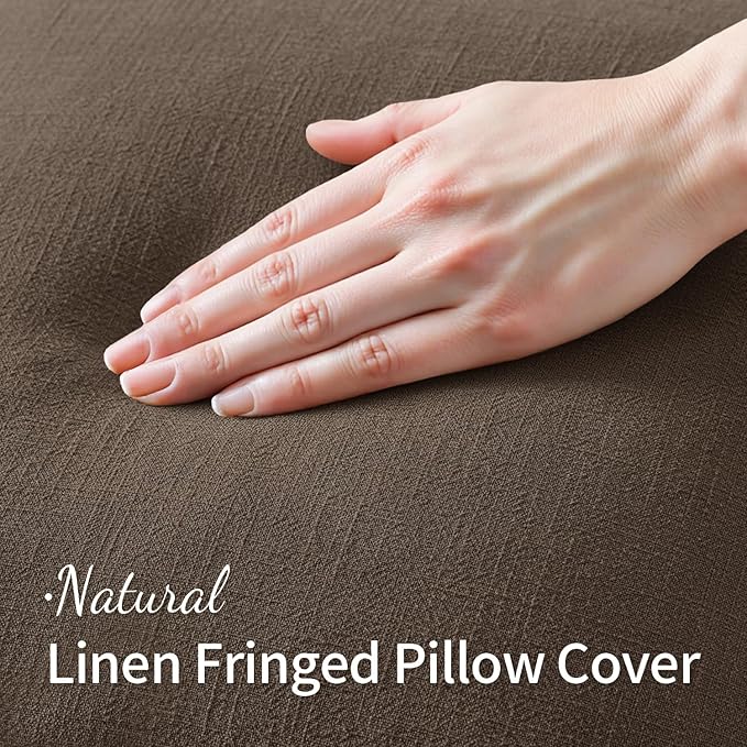 MIULEE Decorative Throw Pillow Covers Neutral Linen Fringe Throw Pillows Euro - Image 2