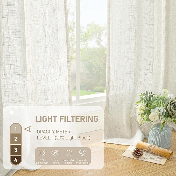 LAMIT Linen Sheer Curtains 72 Inch Length 2 Panels, Linen Textured Light - Image 4
