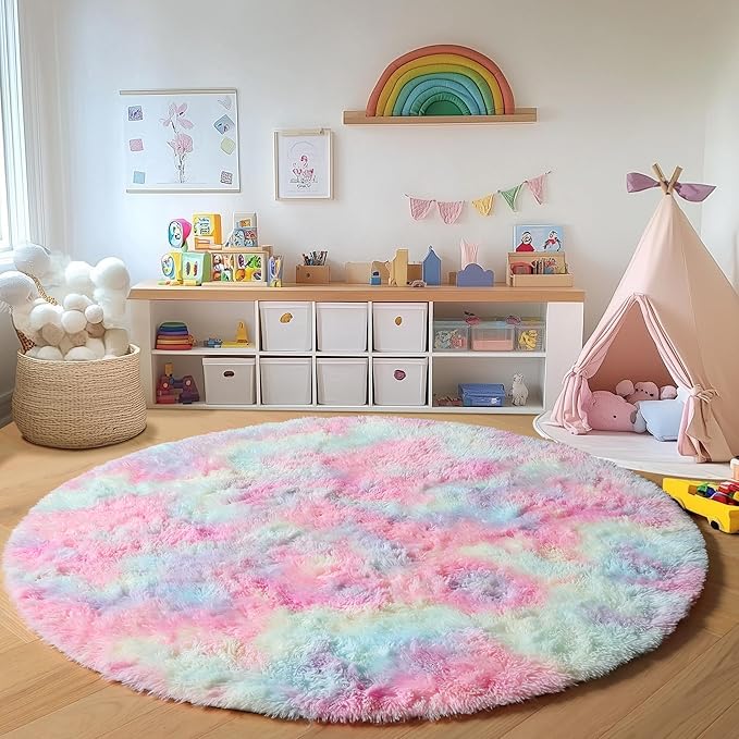 ONASAR Rainbow Round Rugs 6ft for Living Room Bedroom, Fluffy Circle Area Rug by ONASAR