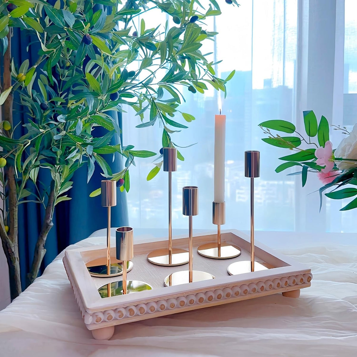 Gold Candlestick Holders, Taper Candle Holders, Set of 6, 3 Heights