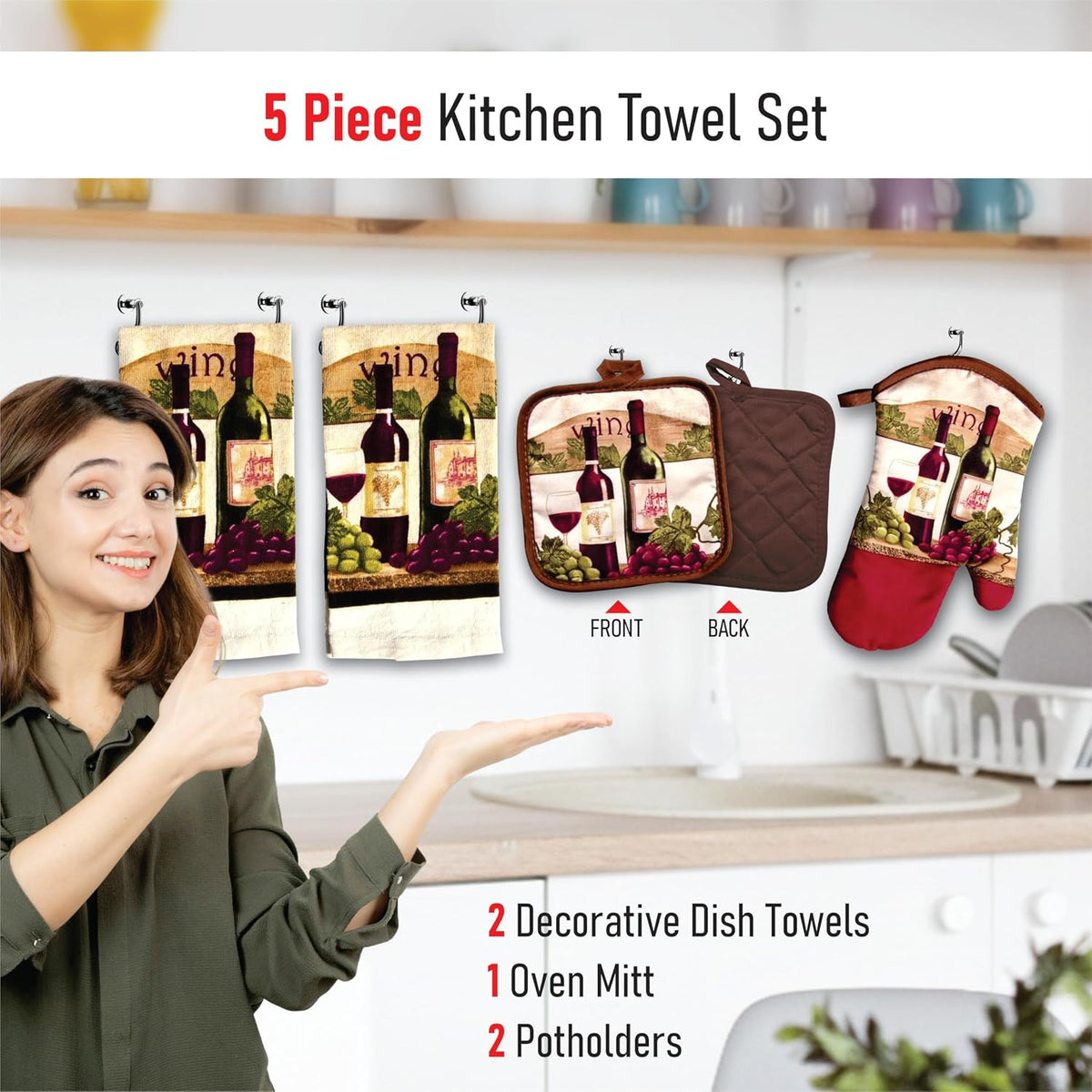 Wine Lover's 5-Piece Kitchen Towel Set