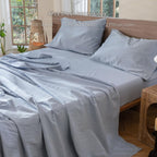MooMee Sheet Set 100% Washed Cotton Linen-Like Extra Deep Pocket Queen