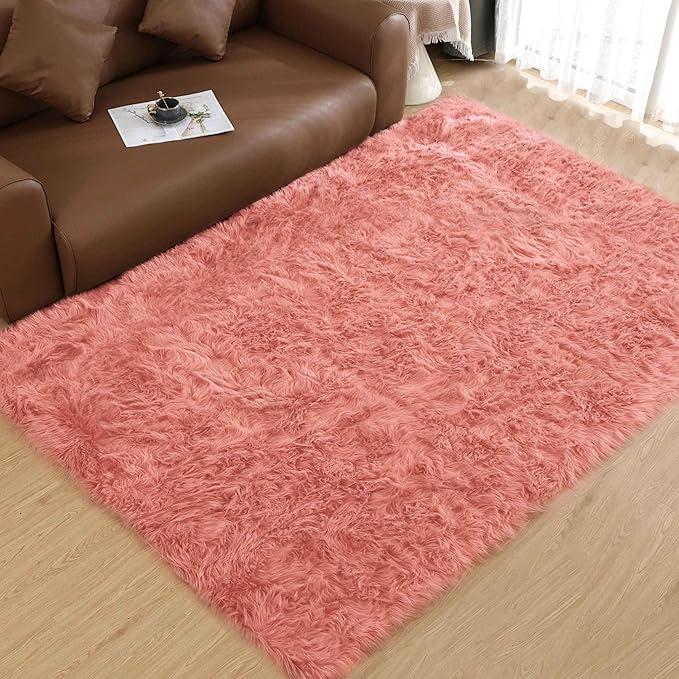Goolela Pink Area Rug 6x9 Fluffy Fuzzy Furry Sheepskin Rug - Image 2